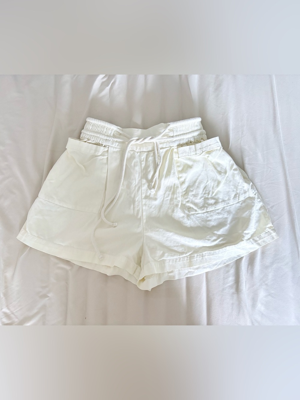 Free People High-Waist White Drawstring Lounge Shorts